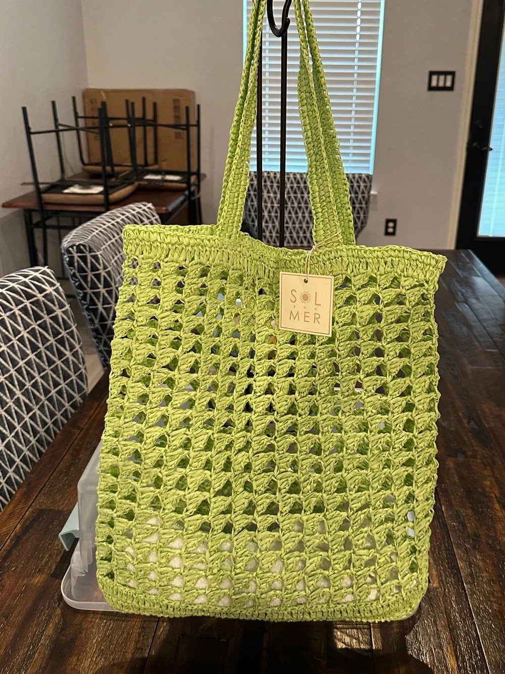 Lime Green Crochet Tote Bag by Sol Mer